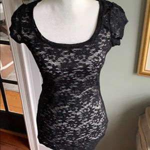 Blk Lace Short Sleeve Top Sz Med Charlotte Russe